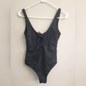 Pacsun Black low back cheeky swimsuit with lace up grommet size S